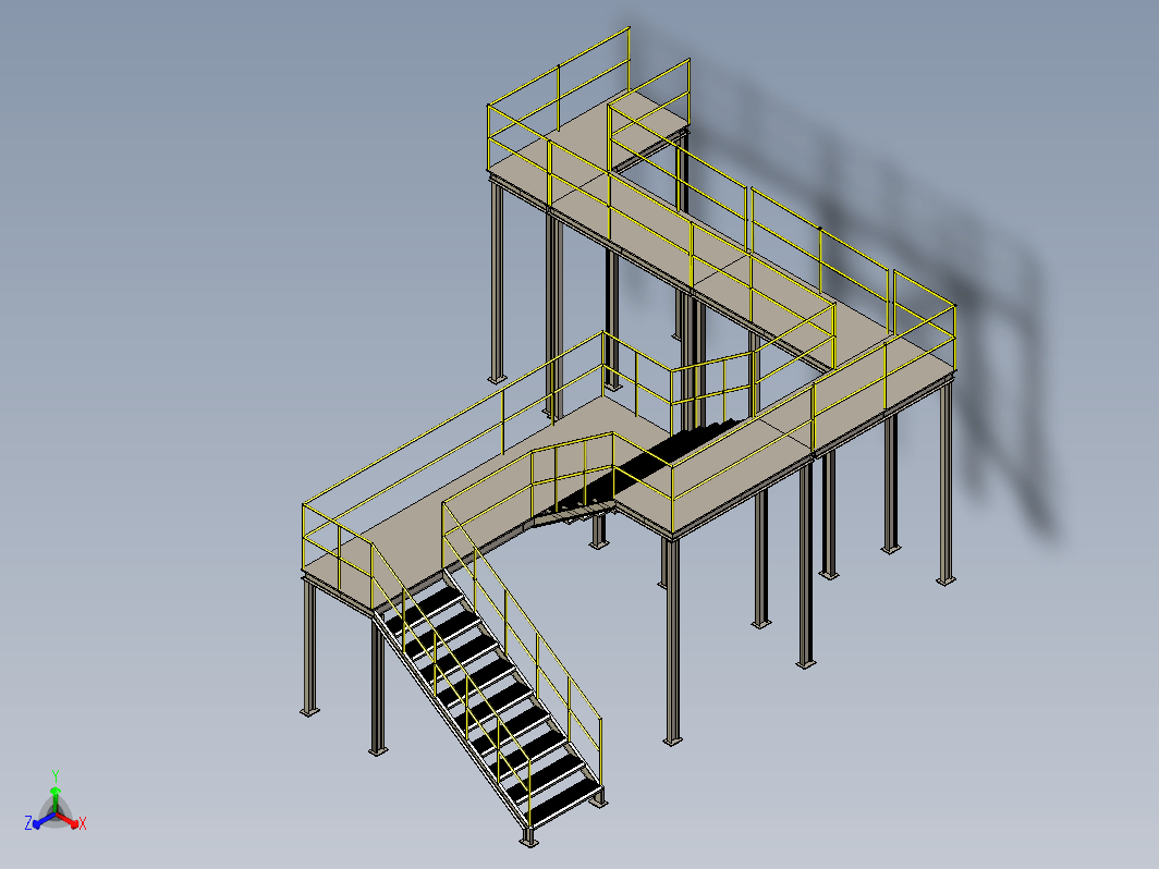 高架区域工业楼梯平台结构3D图纸 STEP格式