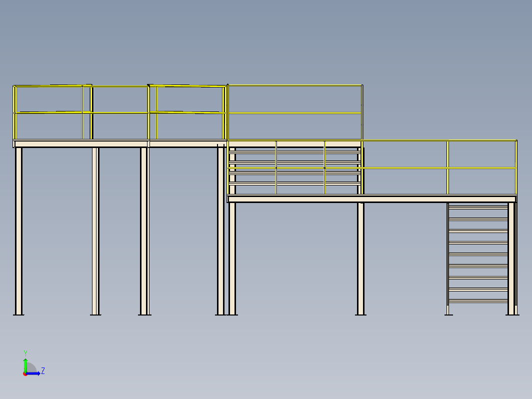 高架区域工业楼梯平台结构3D图纸 STEP格式