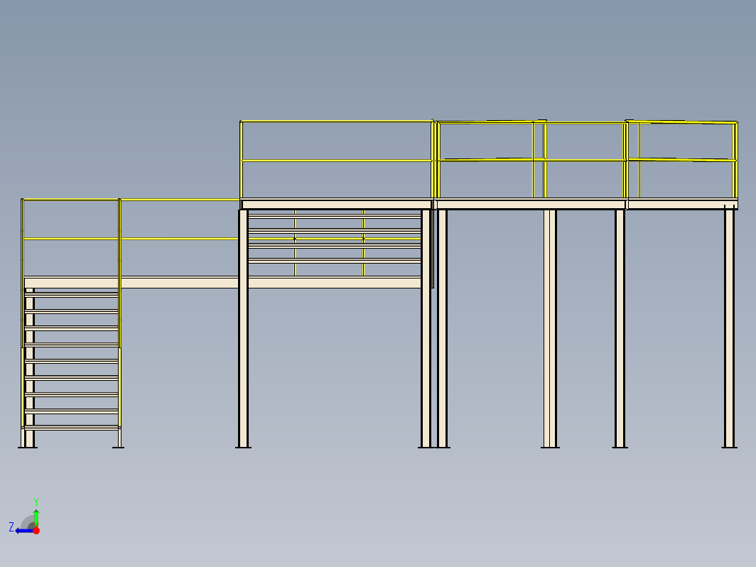 高架区域工业楼梯平台结构3D图纸 STEP格式