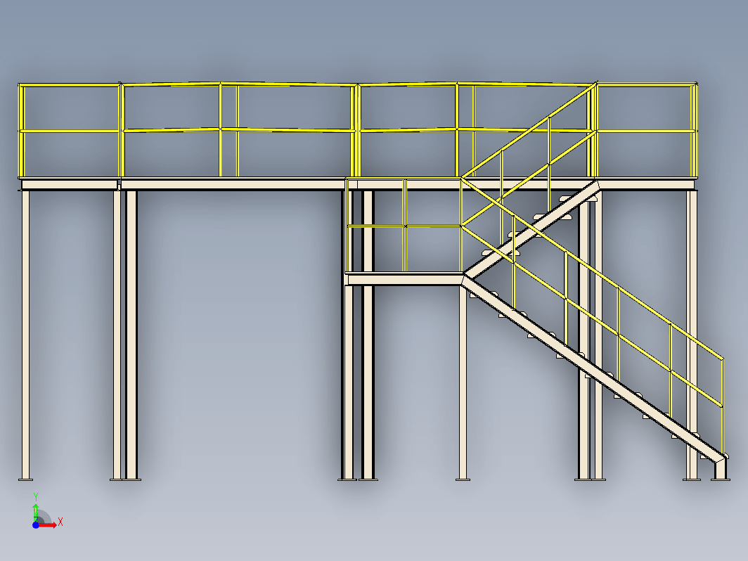 高架区域工业楼梯平台结构3D图纸 STEP格式