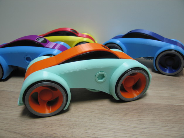纯3D打印发条跑车模型玩具车