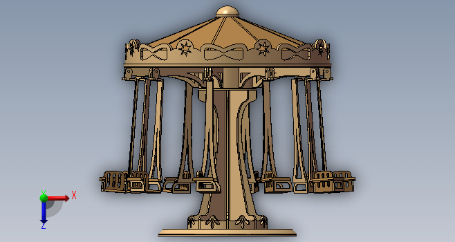 木质拼图工艺之旋转木马玩具3D模型图纸