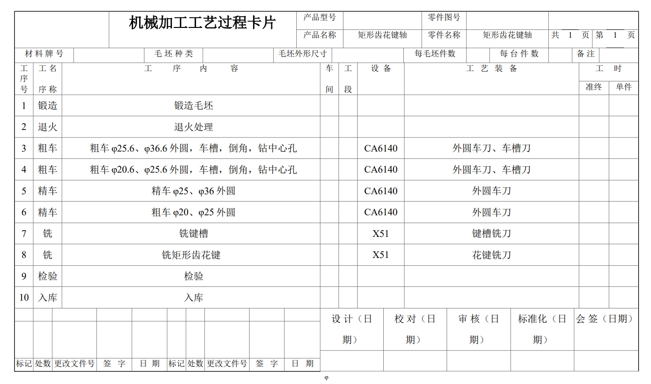 矩形齿花键轴加工工艺及铣键槽夹具设计+CAD+说明