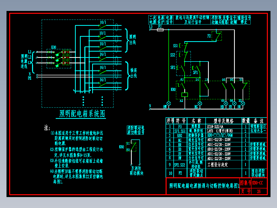 KB0-CC-26照明配电箱电源接通与切断控制电路图1