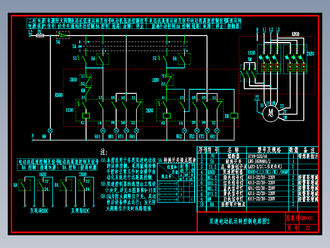 KB0-CC-72双速电动机运转控制电路图2