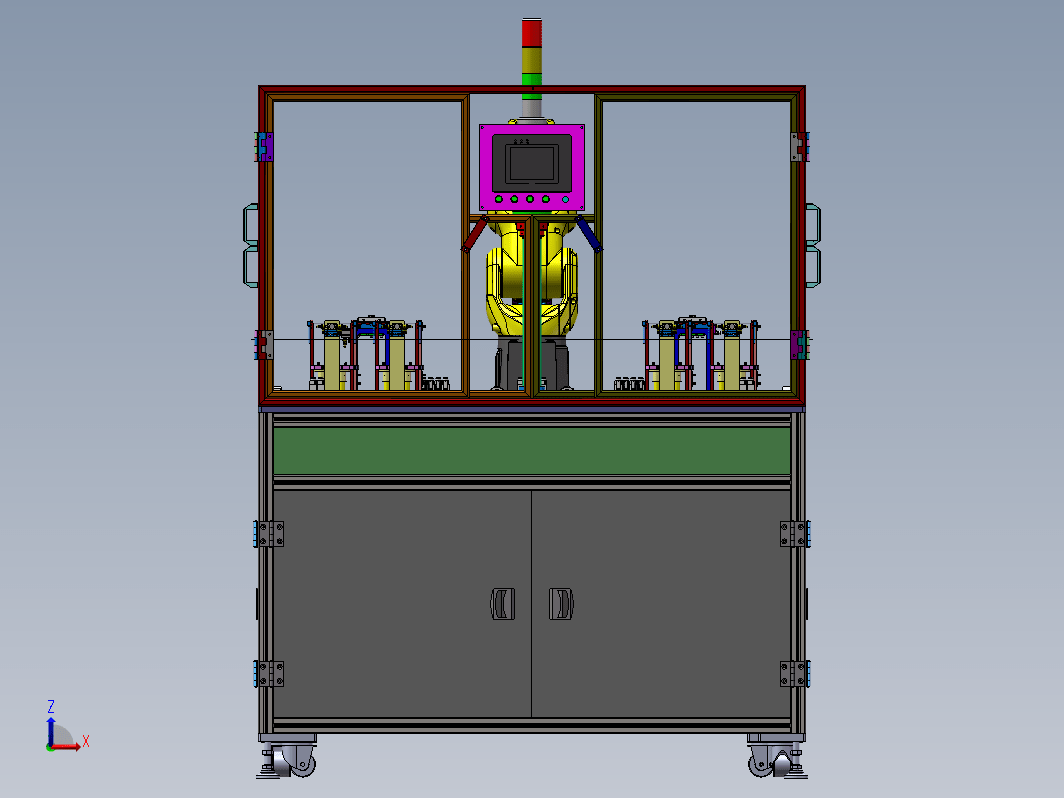 量产模具自动上下料+BOM，左右两自动料仓六轴机械手自动搬运模组