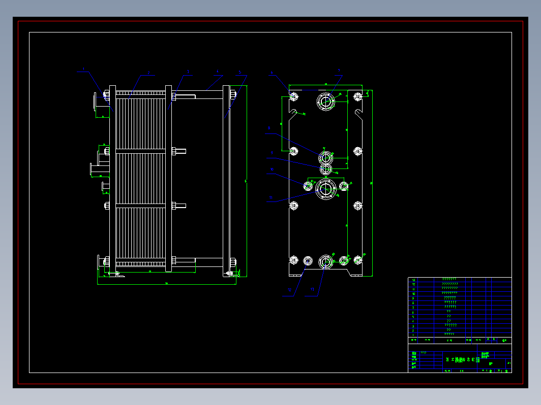 板式换热器装配图cad图CAD设计图