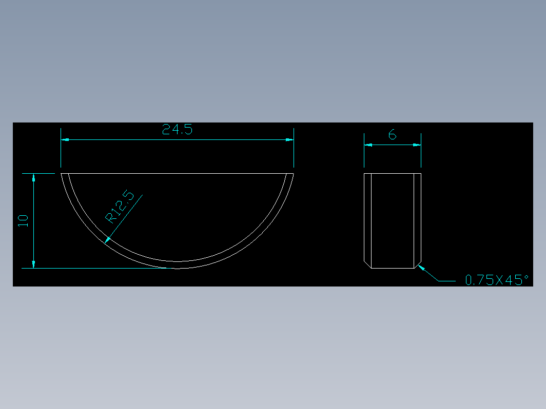 16 半圆键二视图