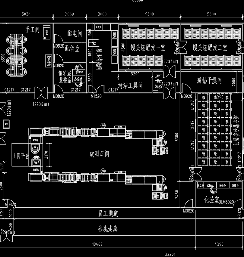 馒头生产车间平面布置图CAD