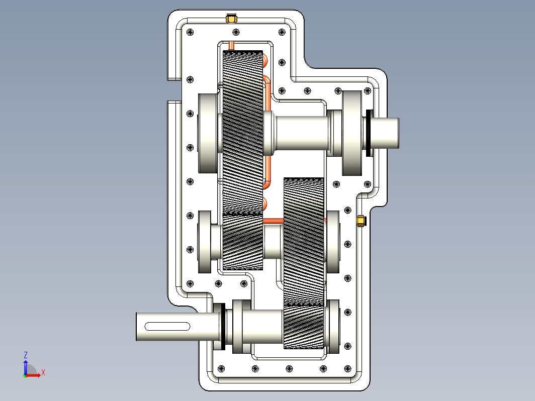 二级斜齿轮箱3D图纸