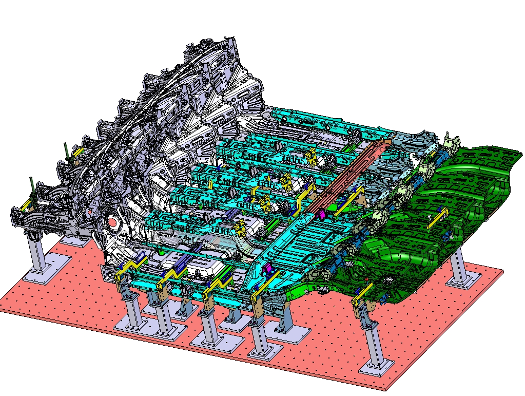 车身底部总成试制夹具三维CatiaV5R21带参