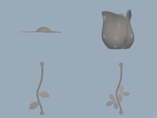 一只带叶的玫瑰花模型3D