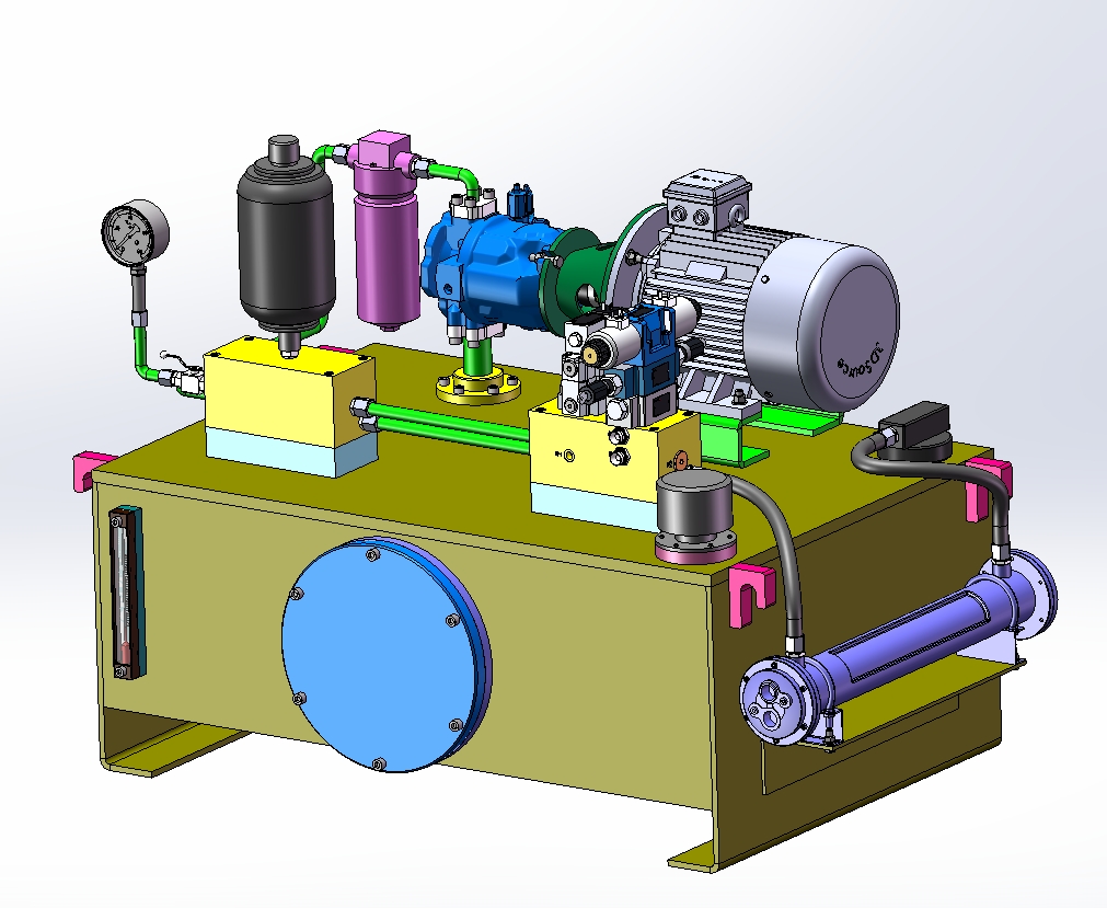 双作用缸液压动力站设计三维SW2018带参+CAD+说明书