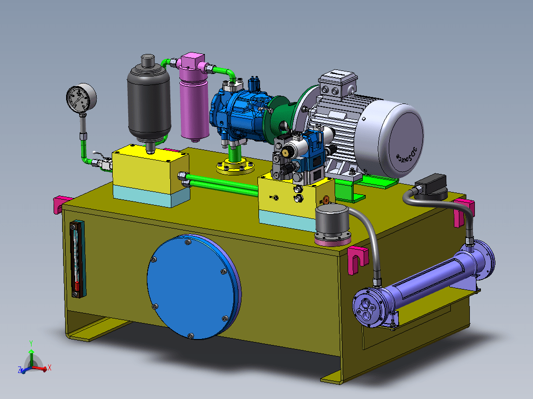 双作用缸液压动力站设计三维SW2018带参+CAD+说明书