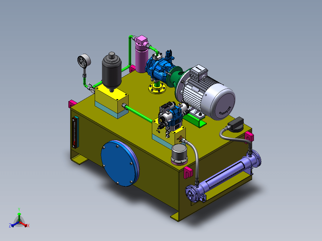 双作用缸液压动力站设计三维SW2018带参+CAD+说明书