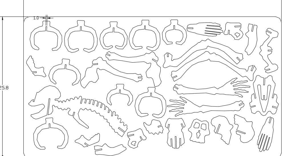 巨兽巨人骨架拼图模型图纸 dwg格式