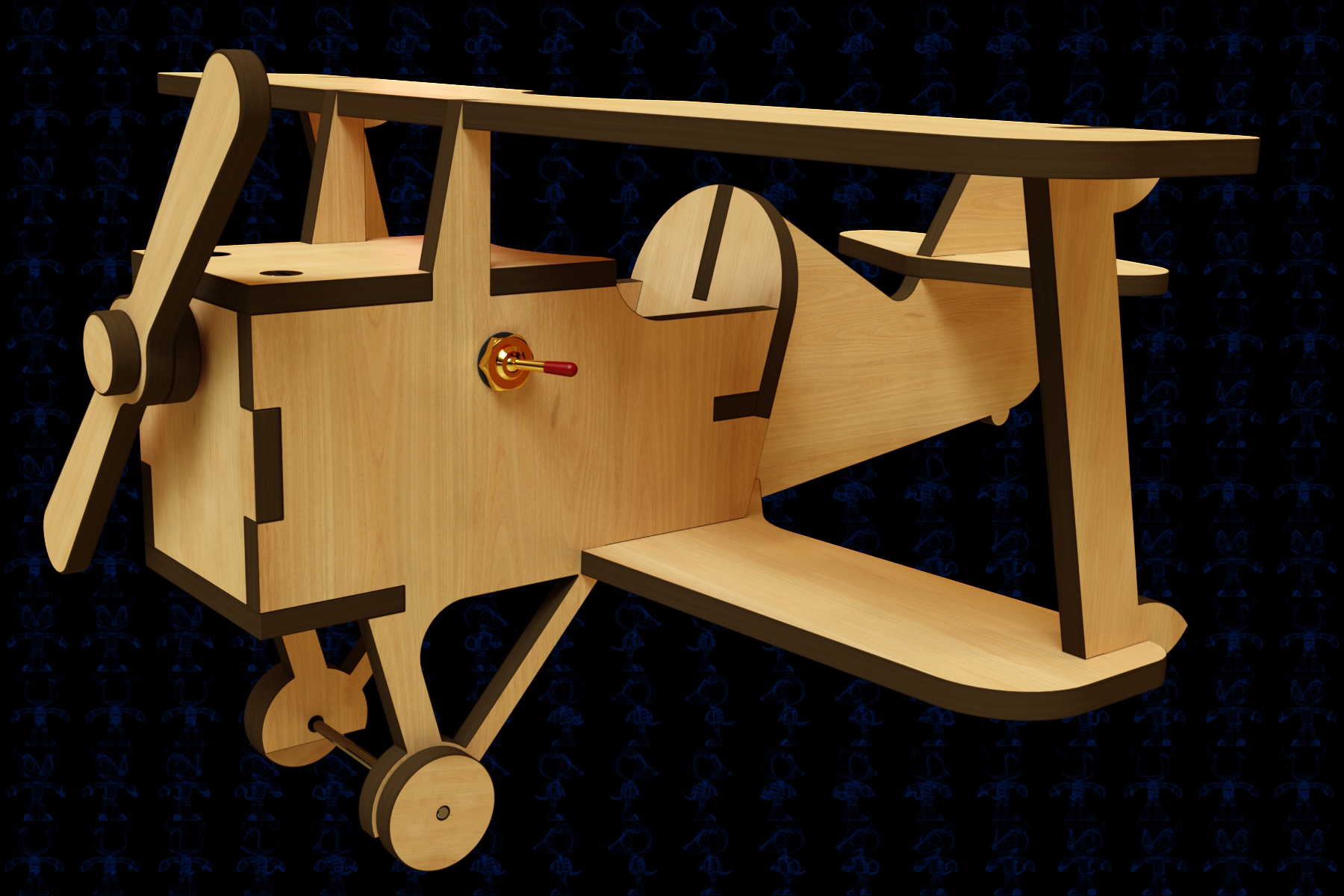双翼飞机(带马达)木制玩具激光切割模型