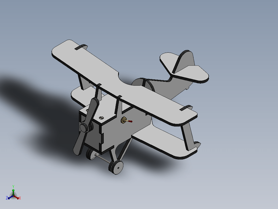双翼飞机(带马达)木制玩具激光切割模型