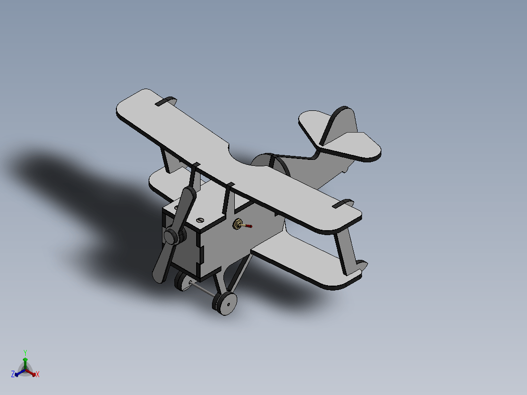 双翼飞机(带马达)木制玩具激光切割模型