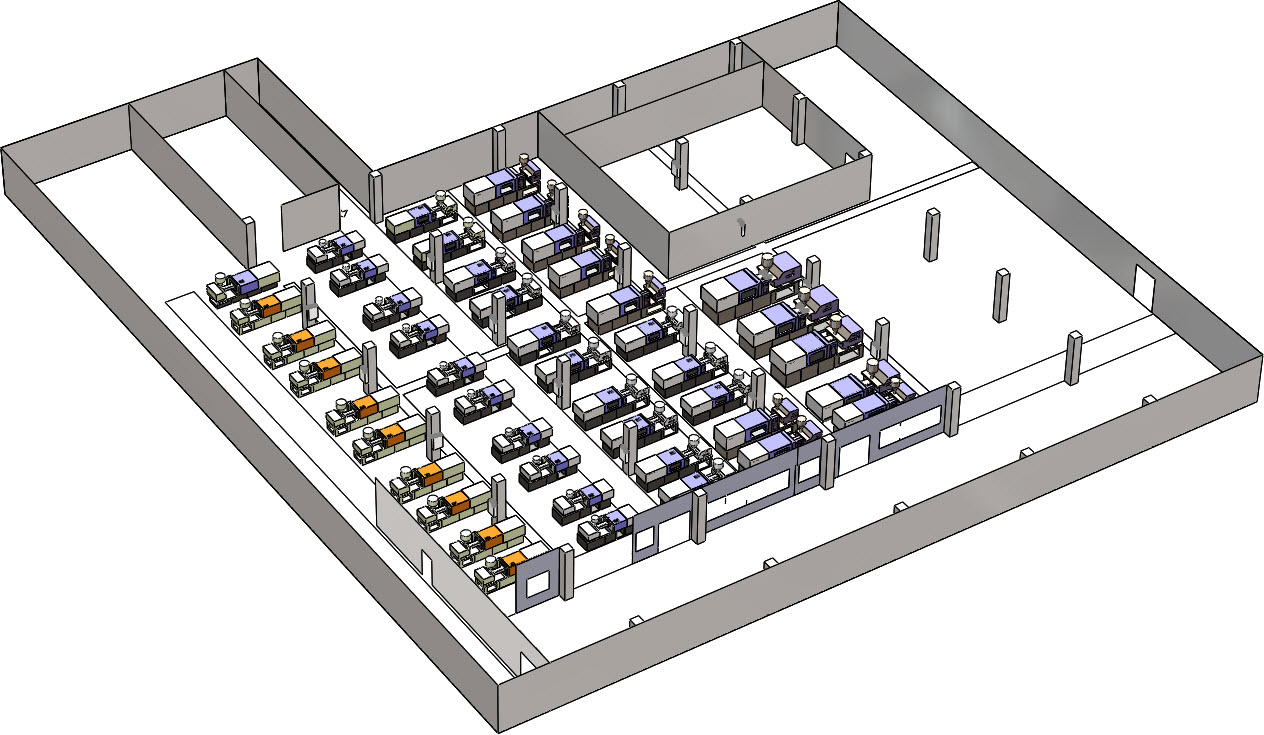 注塑车间规划布局（45台注塑成型机）-SW16