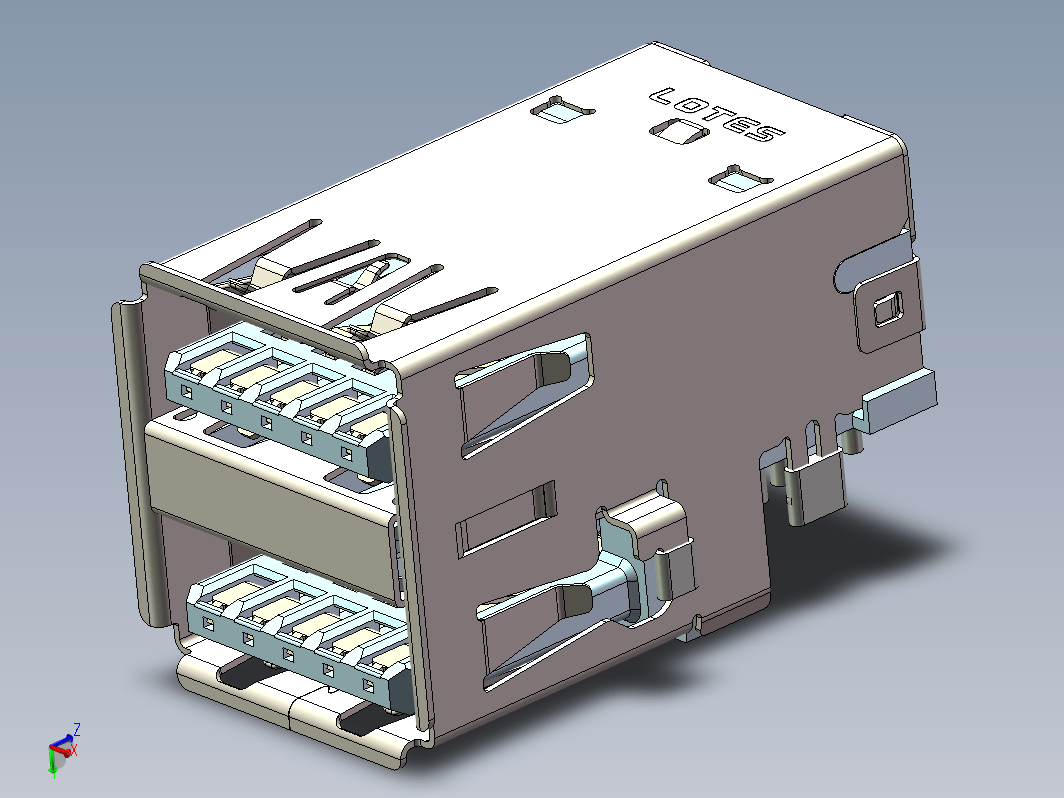 Lotes双USB3.0沉头连接器，型号：CON_2USB30-R_AUSB0024_LOTES