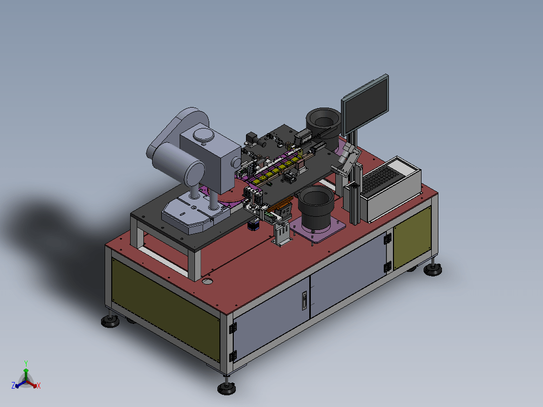 电子锁自动组装机（振动盘送料，CCD检测正反面和高度冲压组装）