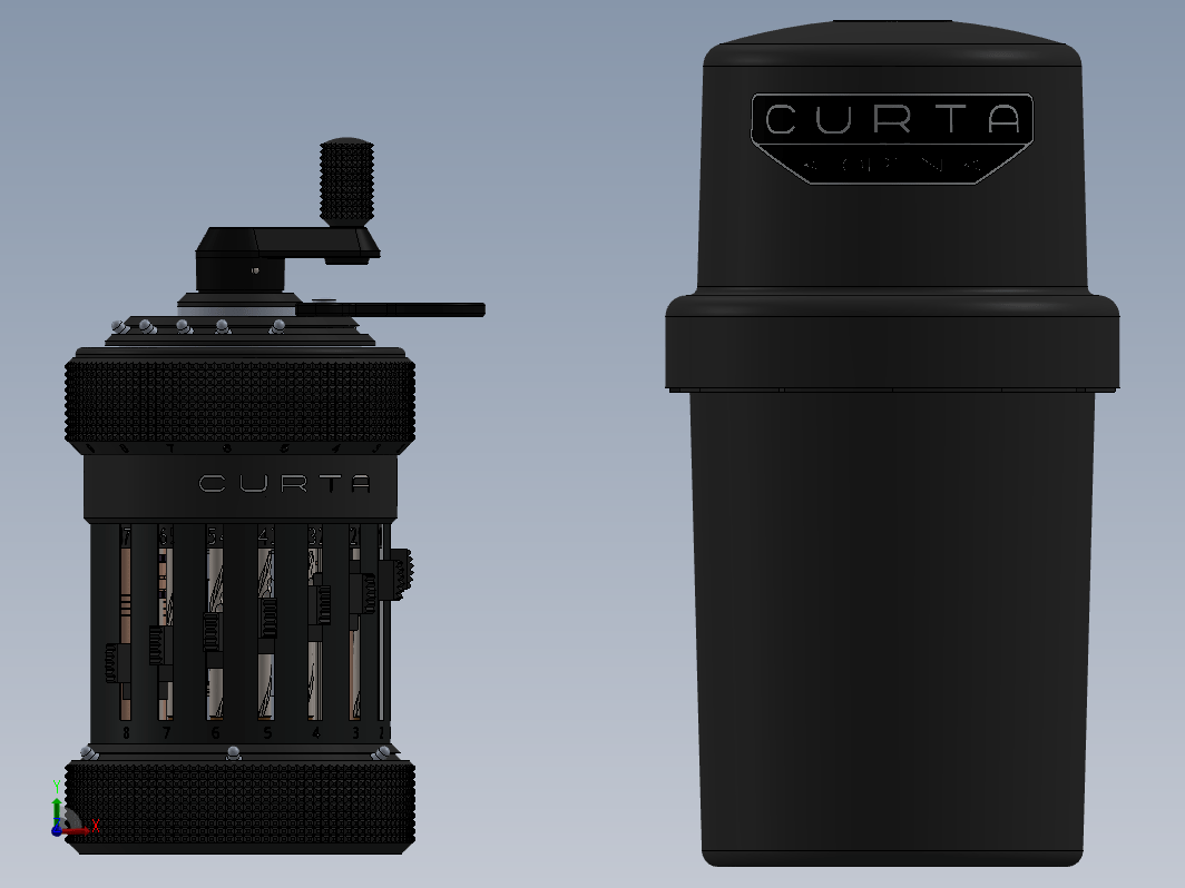 Curta手持机械式计算机器3D图纸(Type 1 ca 1930)