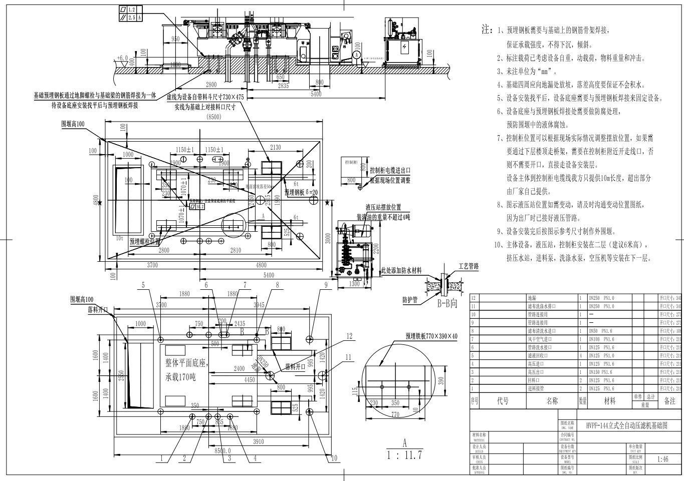 144㎡立式滤布行走式全自动压滤机