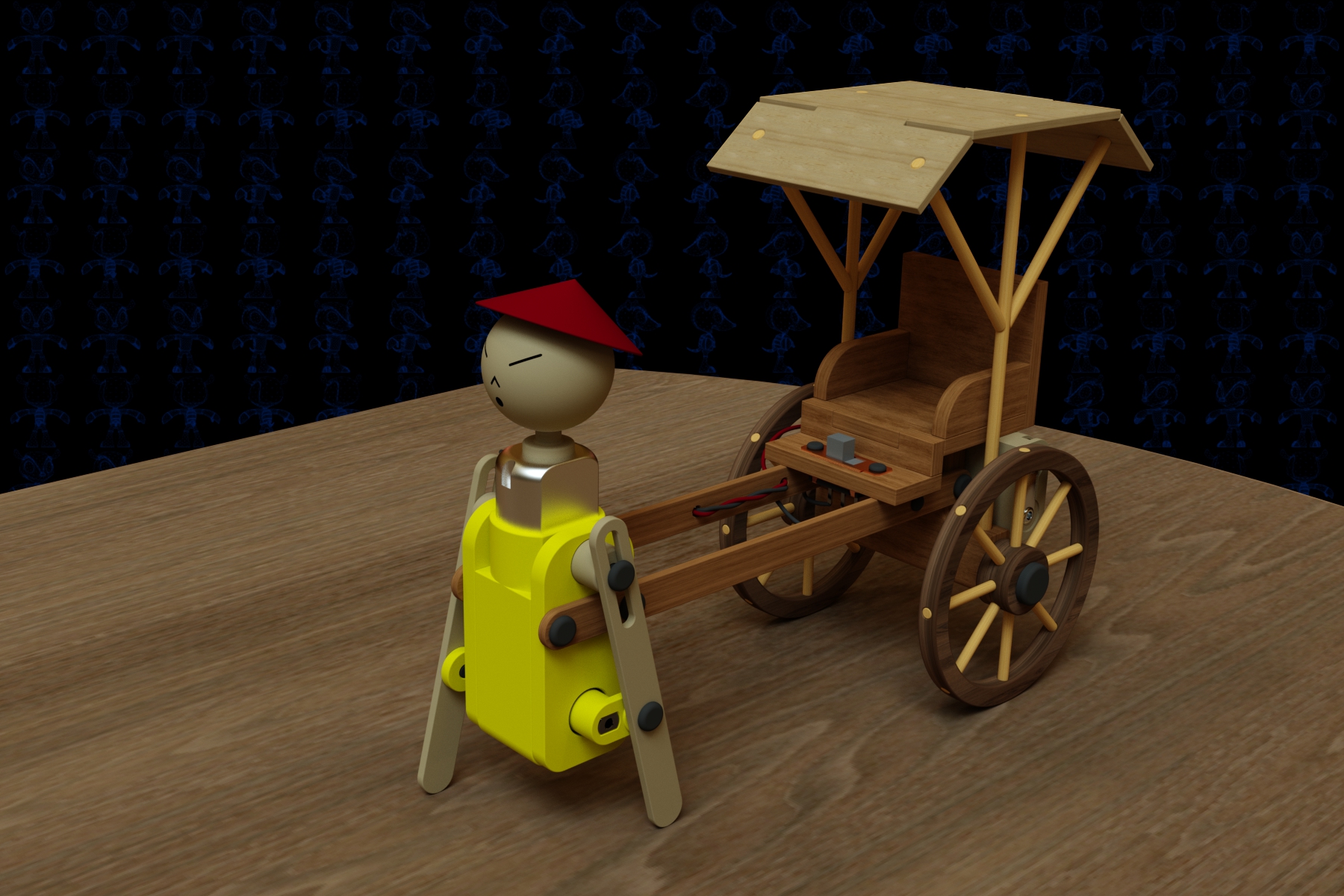 人力车木制玩具模型