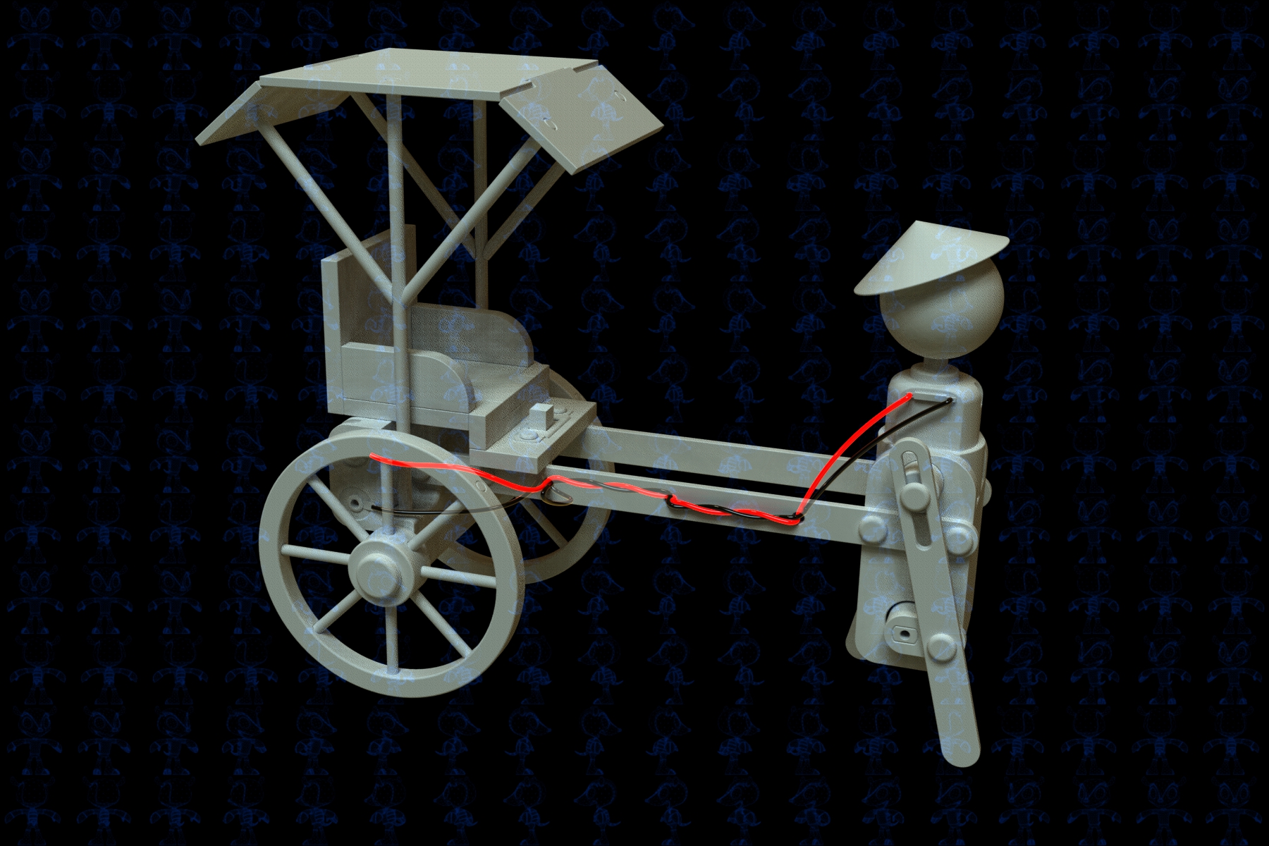 人力车木制玩具模型