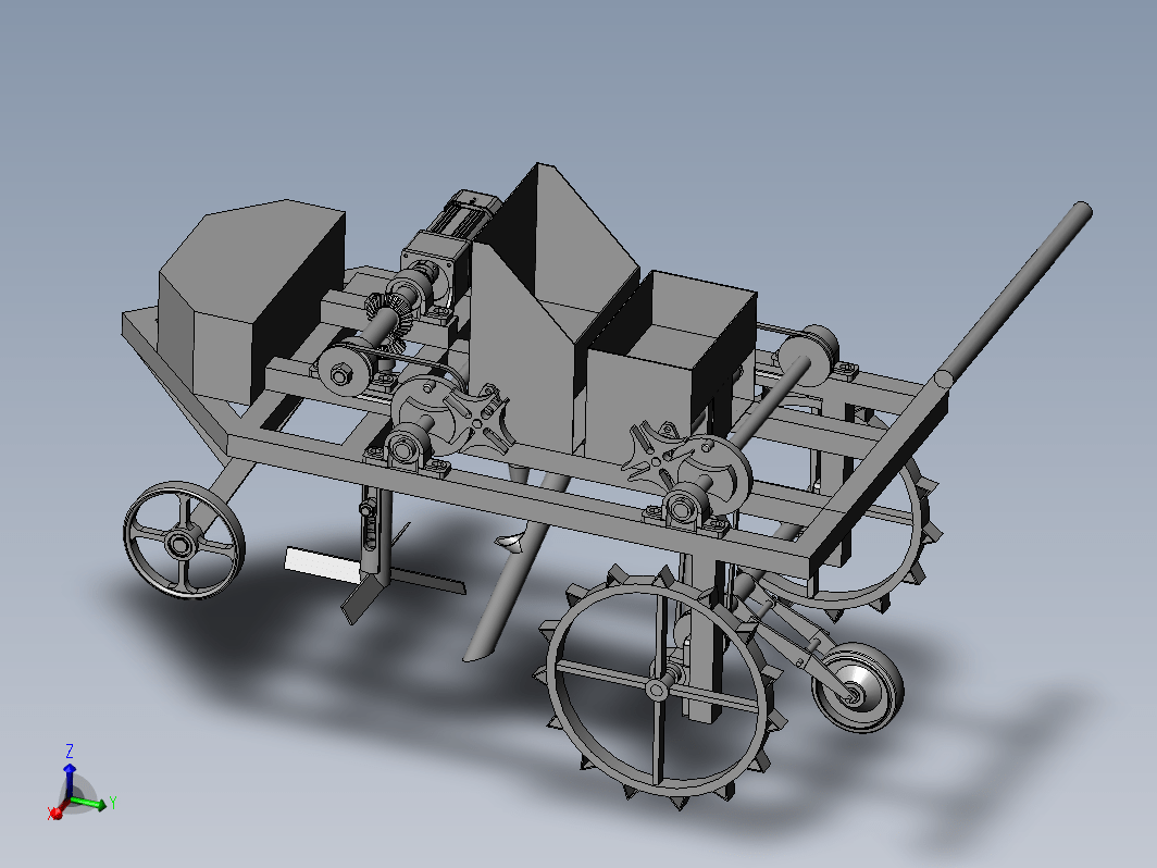 播种机，包括蓄电池，驱动轮，传动机构，同步带轮，轮槽机构等