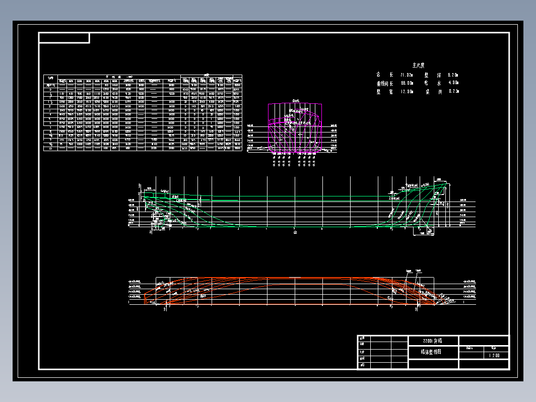 71.82米2200吨货船船体型线图