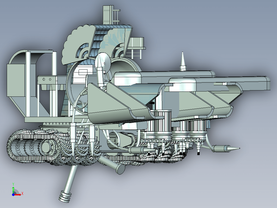 万能收割机3D模型分享 UG文件 有参数可编辑，附有设计说明书，视频演示坦克履带车轮小麦，玉米，大豆，水稻，高粱等