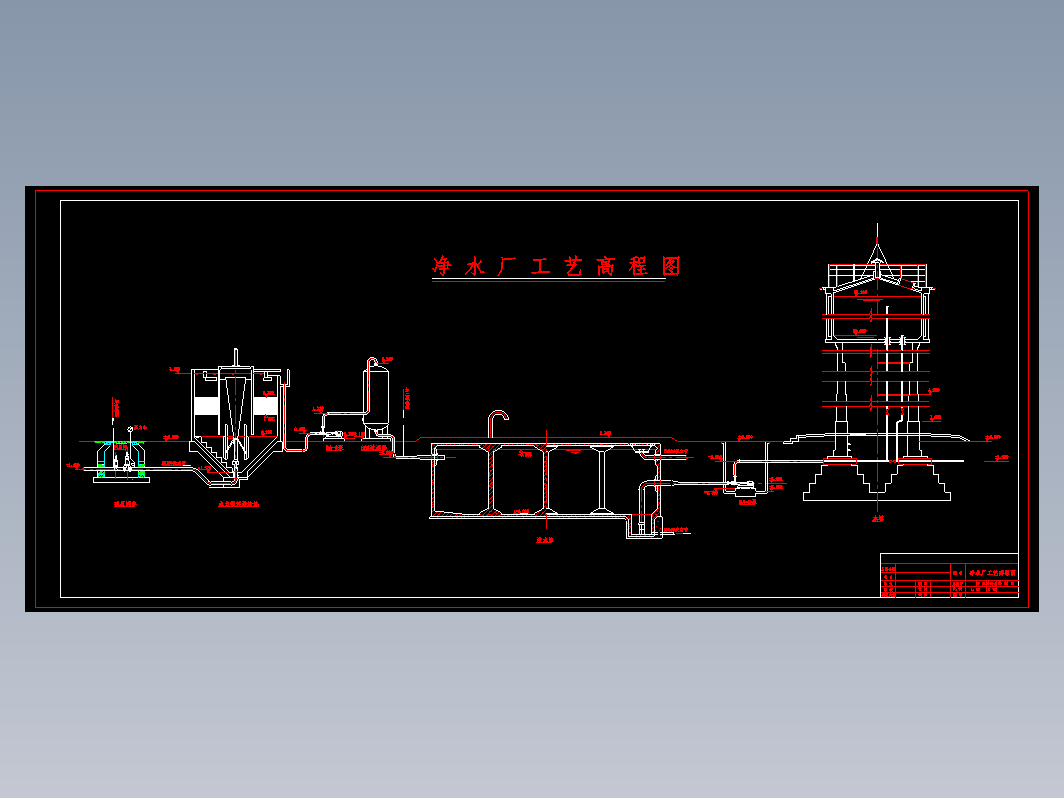 某净水厂平面图及高程图