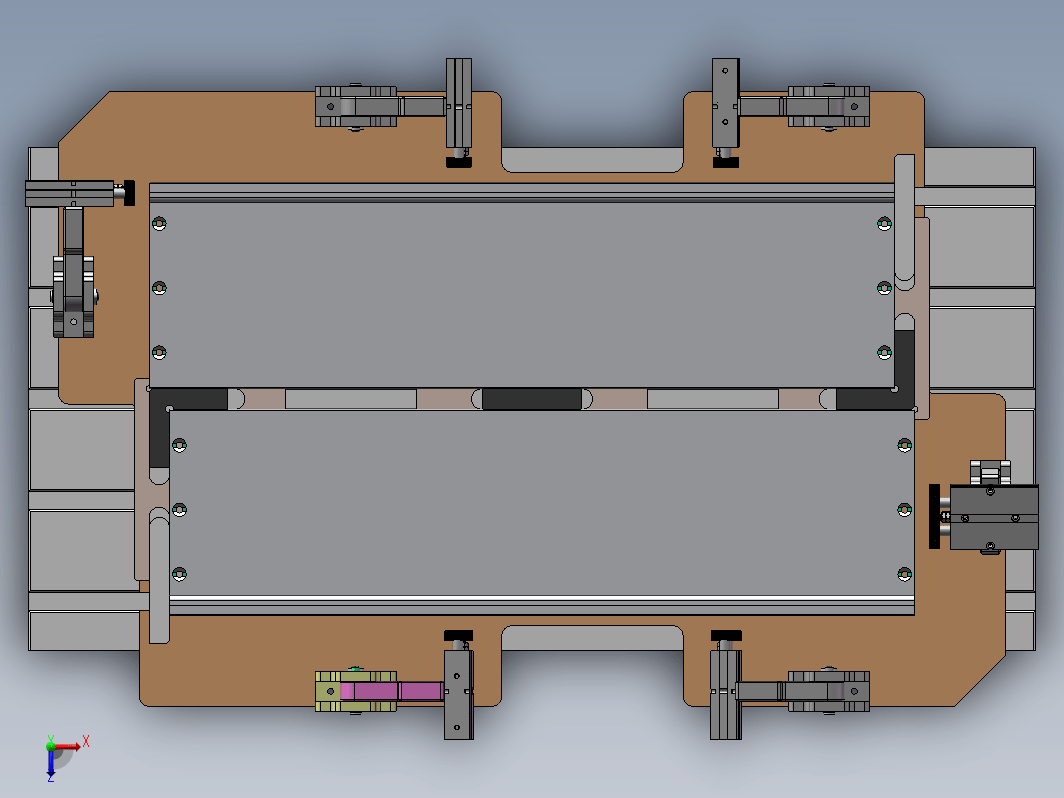 CNC机床加工矩形铝型材加工设计的充电桩2D+3D改工装夹具，手动旋转气缸位置