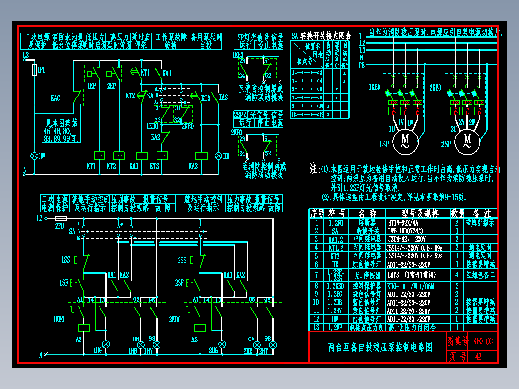 KB0-CC-42两台互备自投稳压泵控制电路图