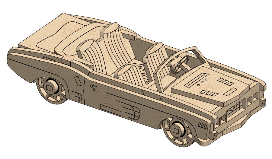 Convertible Car敞篷车拼装模型激光雕刻