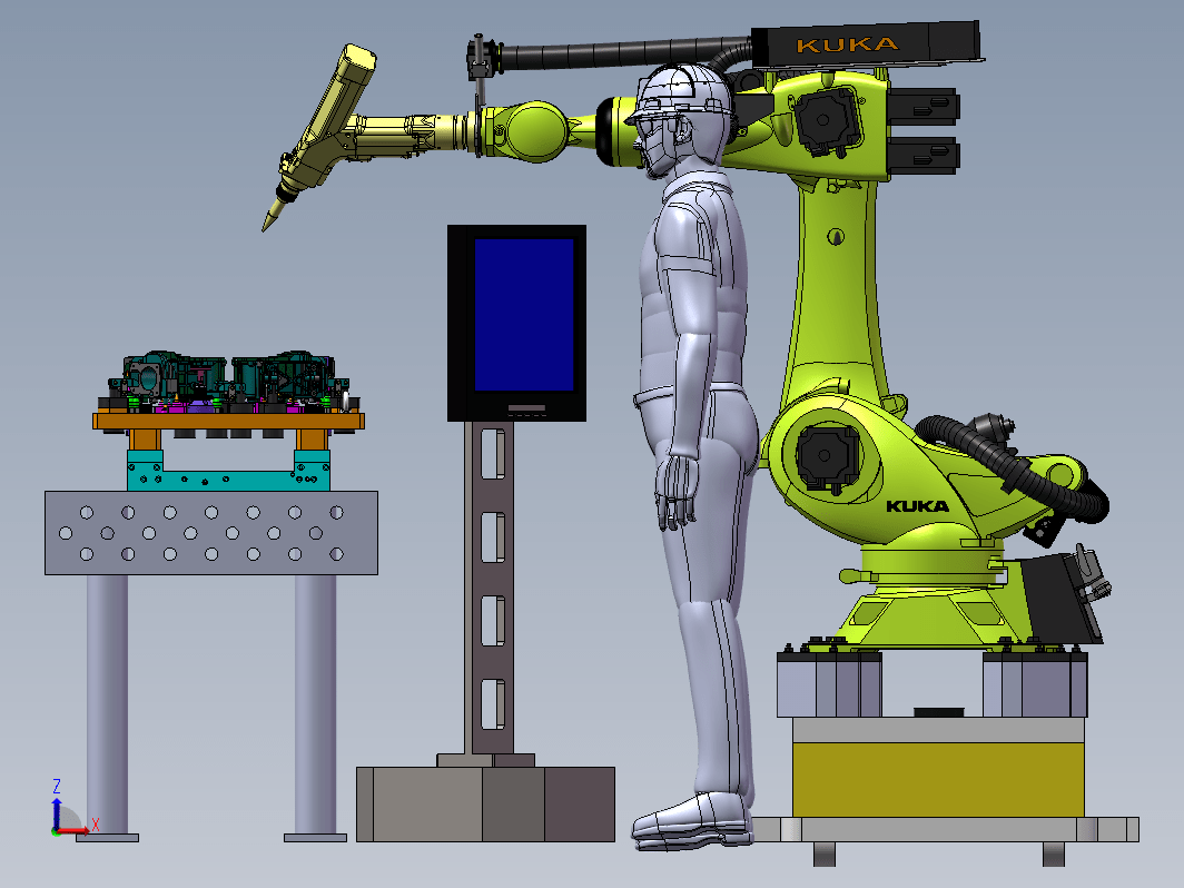 激光切割机械手与固定工装组合模拟