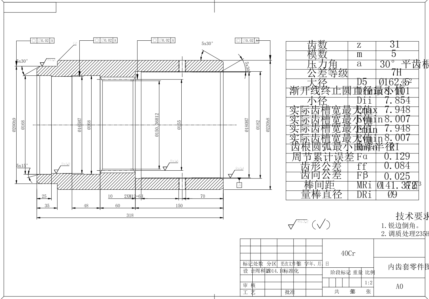 Z内齿套零件机械加工工艺分析及设计+CAD+说明