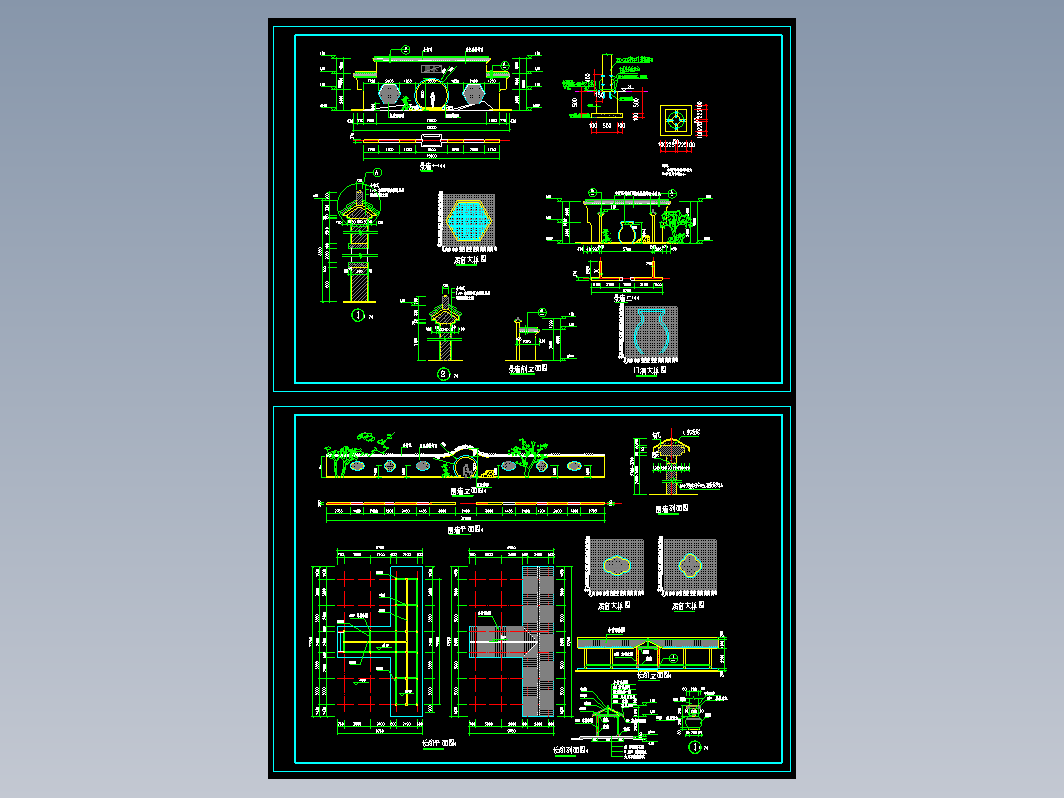 式长廊、景墙、围墙全套施工图中式仿古围墙文化墙做法CAD图纸
