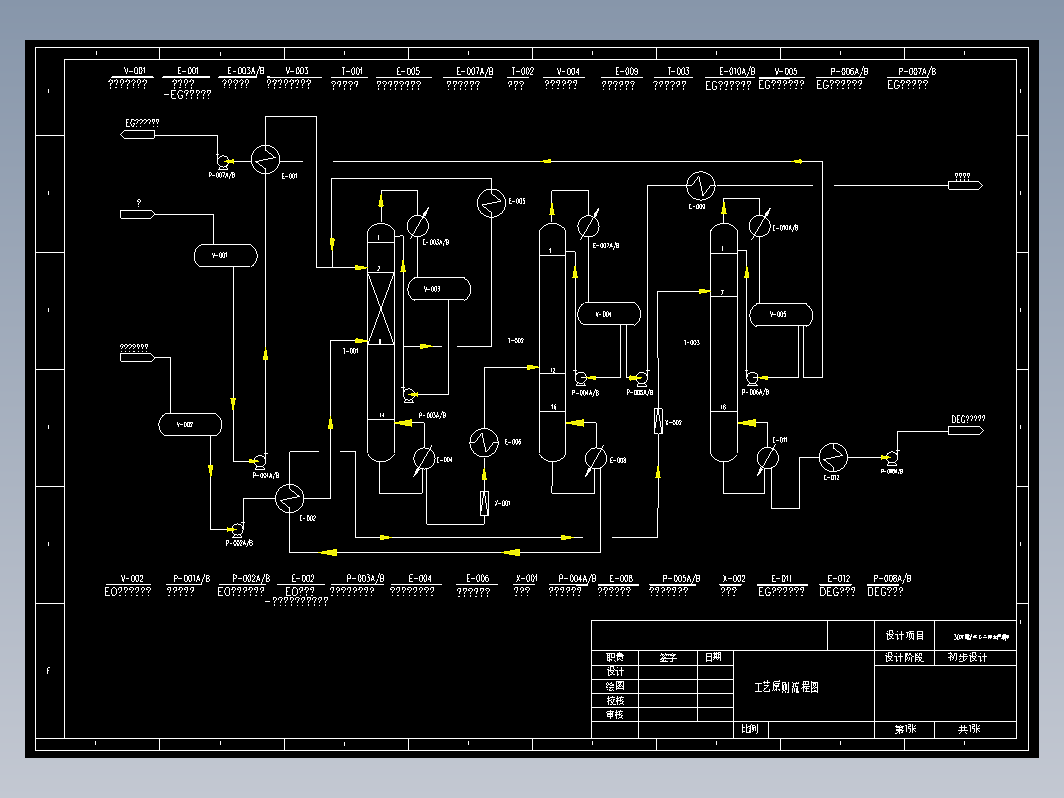 30万吨年乙二醇生产工艺原则流程图CAD图纸