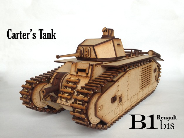 雷诺B1-bis重型坦克拼图模型图纸 激光雕刻 线切割
