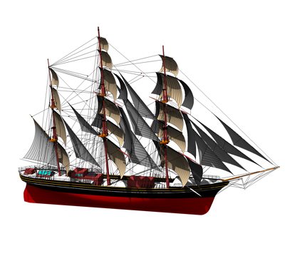 十九世纪Stad Amsterdam号帆船
