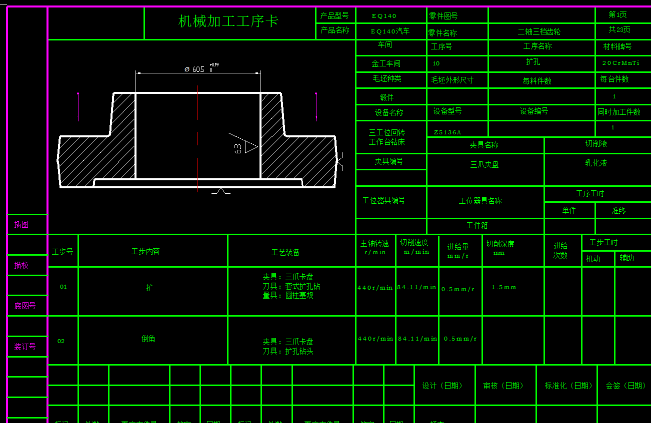 工艺夹具-EQ140变速箱二轴三档齿轮工艺、刀具及夹具设计+说明书