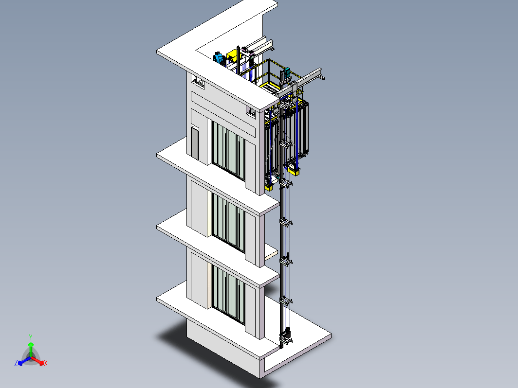 无机房三吨货梯-整梯建模三维SW2015带参