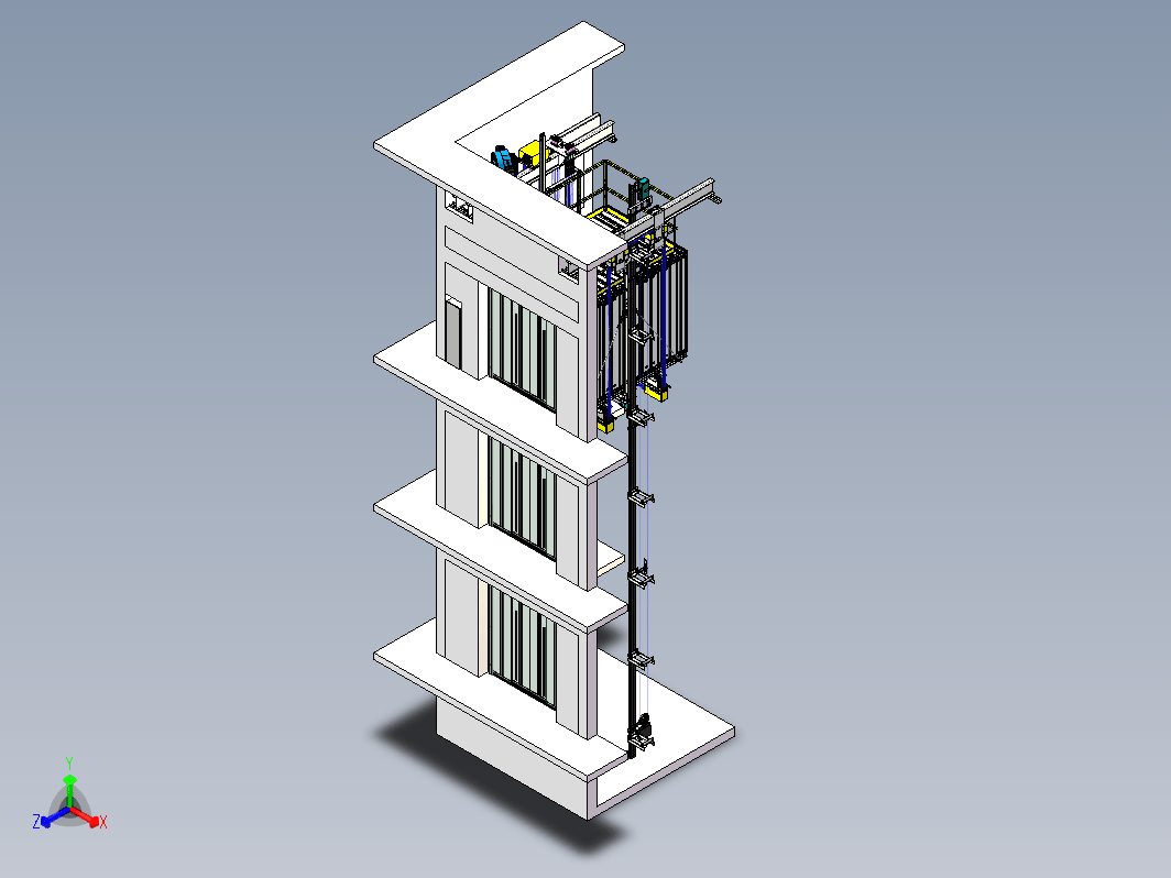 无机房三吨货梯-整梯建模三维SW2015带参