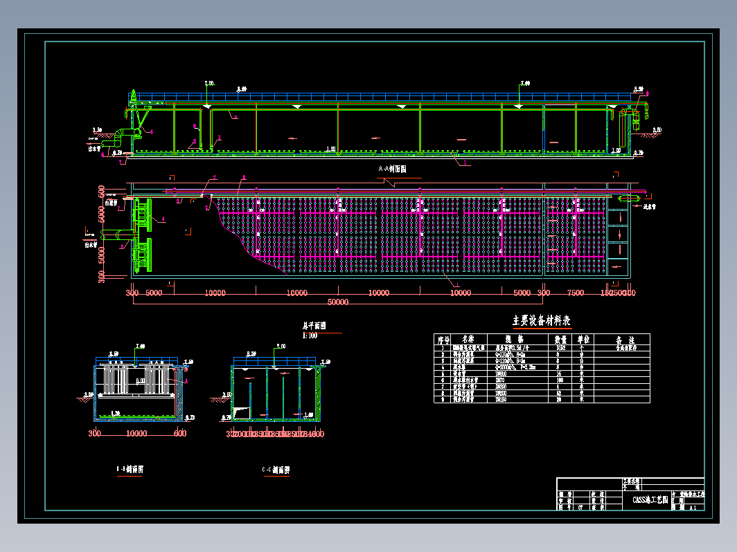 污水处理CASS池三视图CAD图纸