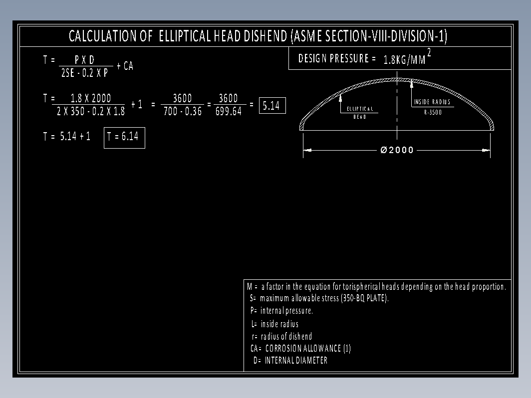 椭圆头碟形封头的计算（ASME第八卷第一册）