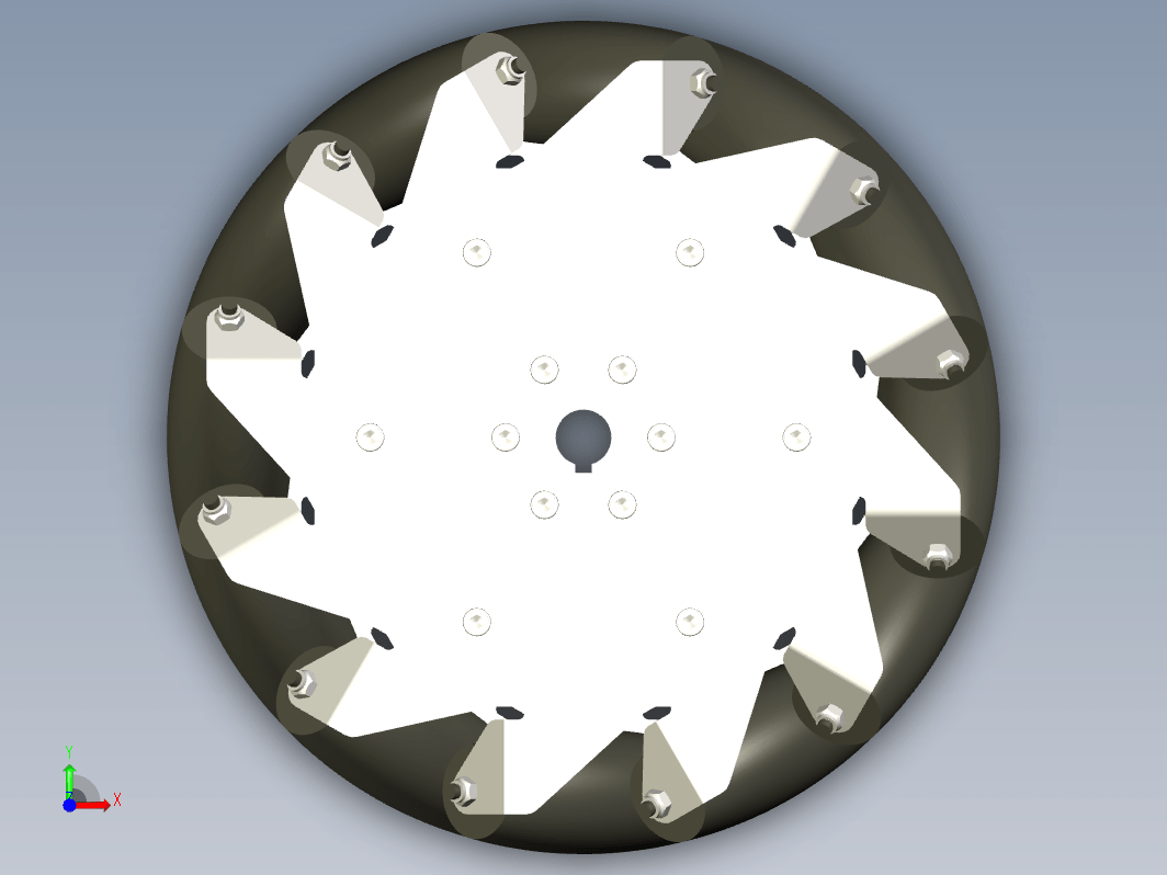 Mechanum12个滚轮的10英寸麦克纳姆轮3D数模图纸+STP格式