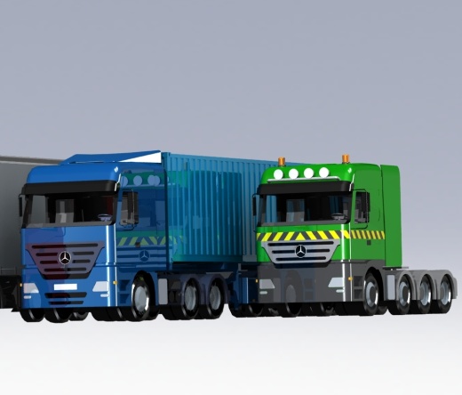 梅赛德斯奔驰 Actros 卡车配有拖车和集装箱缩略图